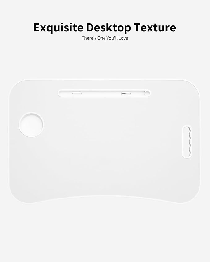 Foldable Lap Desk, Laptop Bed Desk, Portable Lap Table, Laptop Bed Table with Cup Holder & Tablet Slot & Lifting Handle for Working Writing Drawing & Eating - White