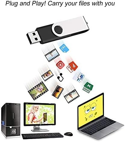 JUANWE 128GB USB Flash Drive 5 Packs, Thumb Drives Foldable 360° Swivel Shell & Lanyard Hold for Memory Storage Expand, USB Sticks Pen Drive Zip Drive for PC/Tablet/Car Data Transfer - Black