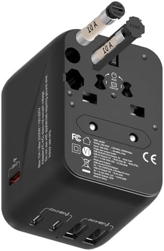 Universal Travel Adapter, PD 35W (Single Port) Fast Charging, International Plug Adapter with 3 USB-C and 2 USB-A, Travel Adapter Global Output Converter, (for US, EU, UK and Australia, Black)