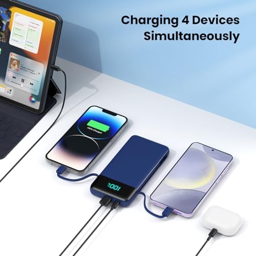 Portable Charger Power Bank with Built in Cables and Wall Plug,13800mAh Portable Battery Pack Fast Charging Compact LED Display Phone Charger Compatible with iPhone 16/15,Galaxy S23,Tablets etc