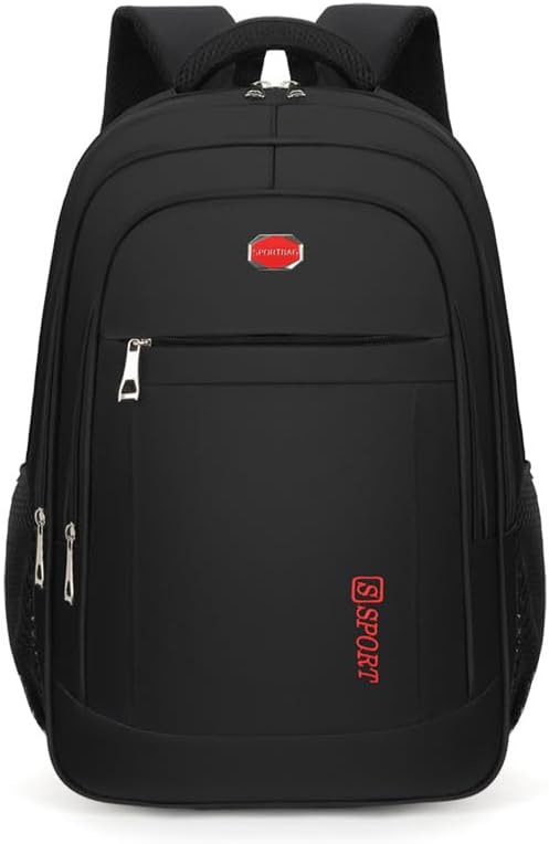 Business backpack, large capacity outdoor travel backpack, student school bag, men's leisure computer bag(Black with red)
