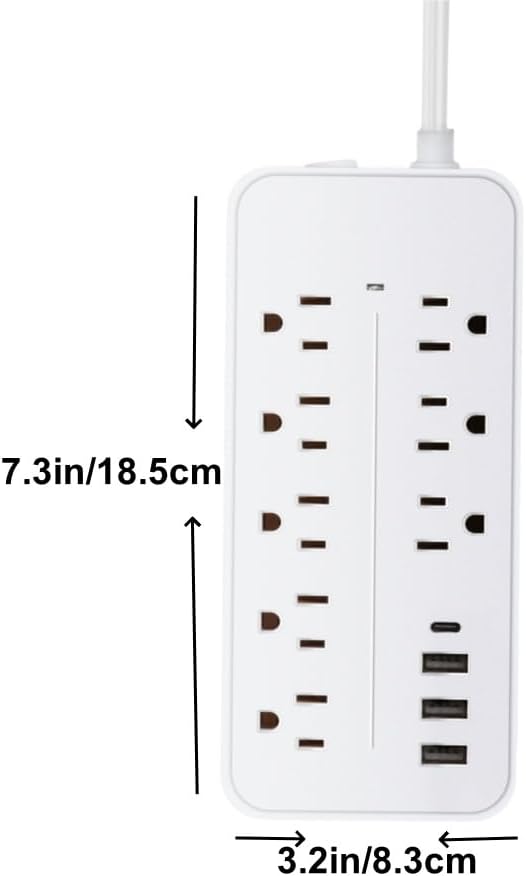 5FT Surge Protector Flat Extension Cord, ETL Listed Flat Plug Power Strip, 8 AC Outlets, 4 USB Charger(1 USB C Port),1700 Joules Protection, Office Supplies, Dorm Room Essentials White