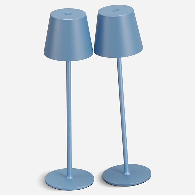 Kakanuo Cordless Table Lamp Rechargeable Blue - KK 2 Pack 5000mAH Battery Operated Lamp for Dining Table, 3 Color Stepless Dimming Wireless Lamp for Counter, Outdoor Patio, Touch Control