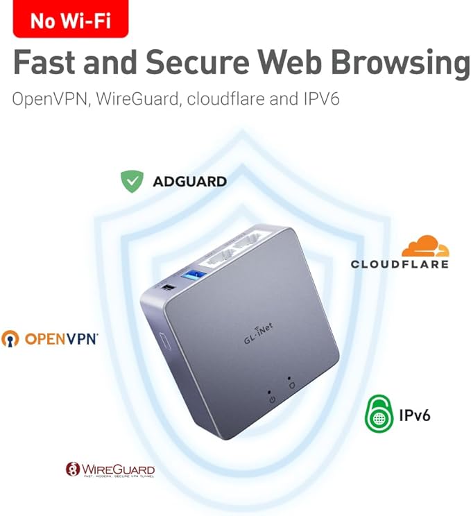 GL.iNet MT2500A (Brume 2) Mini VPN Security Gateway for Home Office and Remote Work-VPN Server&Client for Home and Office, VPN Cascading, Internet Security, 2.5G WAN, *NO Wi-Fi* (Aluminium Alloy Case)