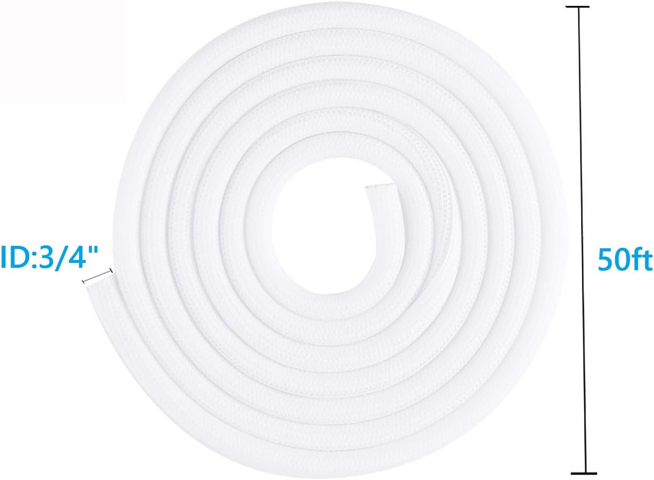 3/4"-50ft Extra-Long Braided Cable Sleeve Protector - Self-Wrapping Pet-Proof Wire Loom for Home Theater, Office, Car Engine, Chew-Resistant Cord Cover, White