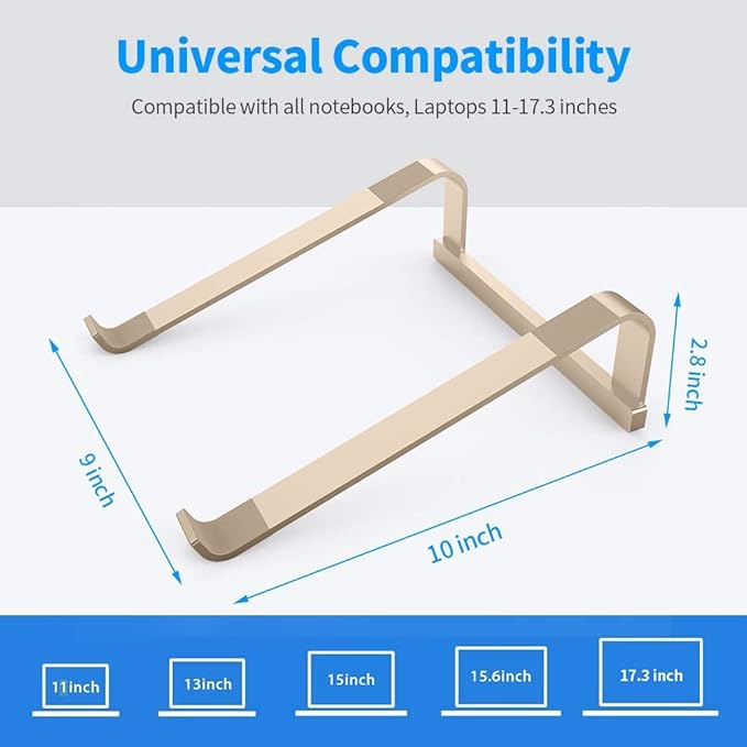 LENRUE Laptop Stand for Desk,Stable MacBook Pro Stand,Ergonomic Aluminum Computer Riser for 12 13 15 16.2 inch ,Computer Cooling Stand for Mac MacBook Pro Air,HP, Dell, More PC Notebook (Gold)