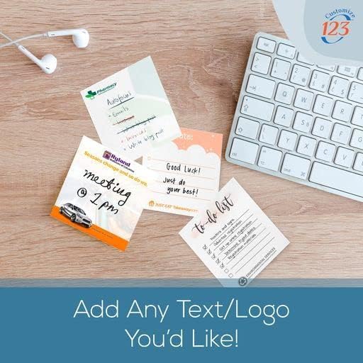 Personalized Sticky Notes 3" x 3" with Text or Logo, Custom Note Pads, 25 Sheets 250 Pack Adhesive Notepad, to Do List Memo Pads, for Office, School, Business Marketing or Party Supplies, 250 Qty