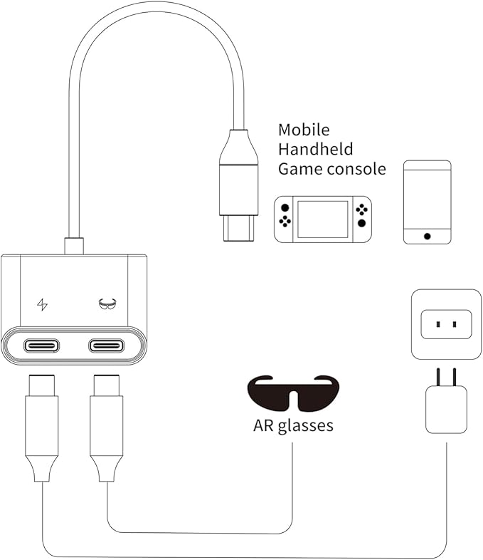 Ubrokeifixit USB-C Hub Host to AR Glasses Converter Charging Adapter,Charging Plug and Play for Mobile Phone,Steam Deck,Switch 1st,ROG Ally,Laptop