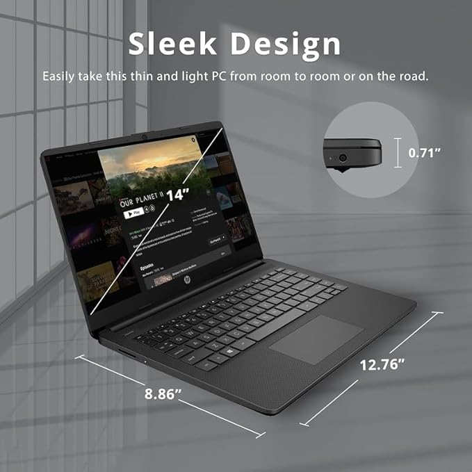 HP 2024 Premium 14" Micro-Edge Portable Laptop Student Business, Intel Quad-Core N4120, 4GB RAM, 192GB (128GB eMMC+ 64GB Card), Webcam, WiFi, Windows 11S + 1 Year Office 365, MarxsolAccessory Black