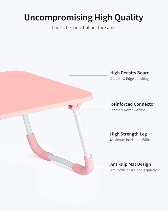 Ruxury Folding Lap Desk Laptop Stand Bed Desk Table Tray, Breakfast Serving Tray, Portable & Lightweight Mini Table for Sofa Couch Floor - - Pink