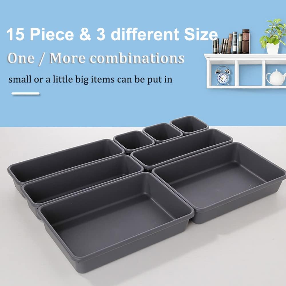 15 PCS Interlocking Desk Drawer Organizer Separator for Office,Bathroom,Kitchen,Makeup(Black)