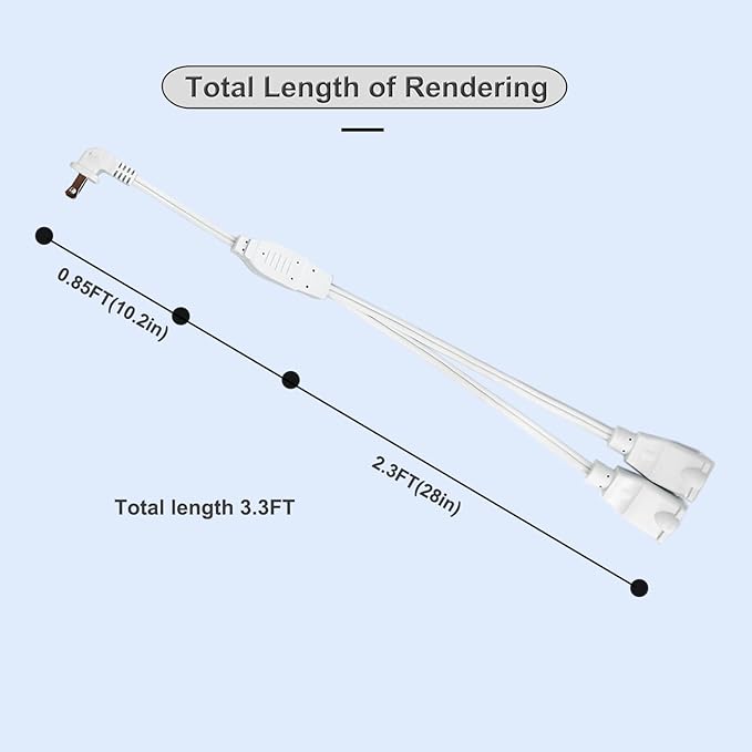 3FT Extension Cord Splitter- 2 Way Outlet Splitter Extension Cords 2 Prong with Flat Plug,Thin Design for Indoor/Outdoor Use, Christmas Lights & Home Appliances,White