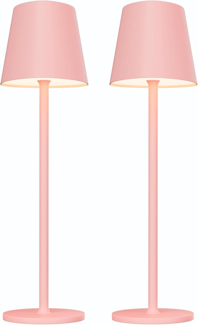 Kakanuo Pink Cordless Table Lamps, Rechargeable Lamp, Battery Operated Lamps, Touch Control Table Lamps, 3 Color Temperature, Stepless Dimmable, LED Portable Wireless Battery Lamp, Set of 2