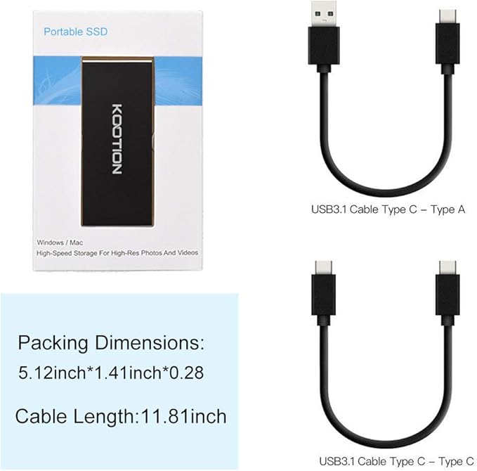 KOOTION External SSD 250GB Portable SSD High-Speed Solid State Drive, Read up to 500MB/s & Write up to 450MB/s