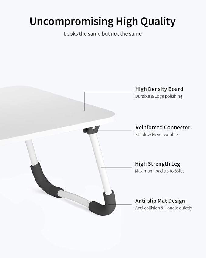 Ruxury Folding Lap Desk Laptop Stand Bed Desk Table Tray, Breakfast Serving Tray, Portable & Lightweight Mini Table for Sofa Couch Floor - - White