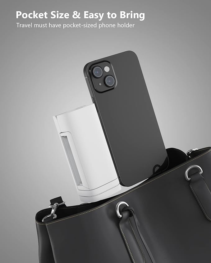 MiiKARE Travel Essentials Airplane Phone Holder, Universal Handsfree Phone Mount for Flying with 360 Degree Rotation, Travel Must Haves Phone Stand for Desk, Tray Table, White