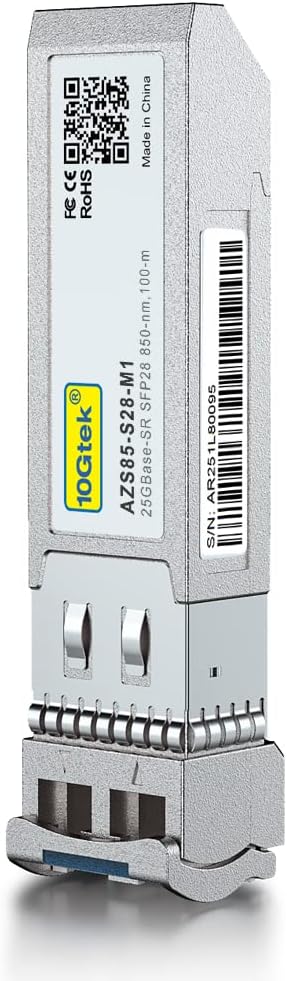 10Gtek SFP28 25GBase-SR Transceiver, 25G SFP+ SR Duplex LC MMF Optical Module for Cisco SFP-25G-SR-S, 850nm, DDM, up to 100m, 2-Pack