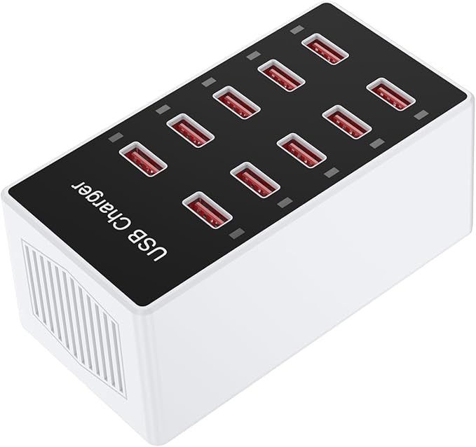 Cell Phone Wall Charger USB Charging Station for Multiple Devices 10 Ports Power Strip Charging Hub Smart Plug Charge Block Dock for iPhone 15/14/13/iPad iPod Galaxy Watches Android Phones
