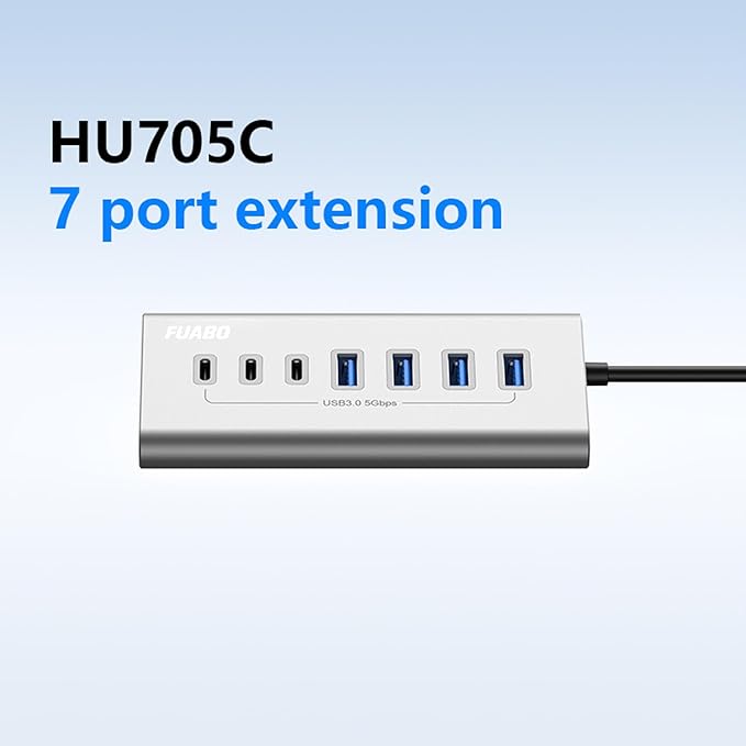 10 Ports USB HUB 7 USB-A and 3 USB-C Ports Multiport Adapter, USB3.0 Aluminum USB C to USB Hub for iPhone 16/15 Series, MacBook, iPad (HU705)
