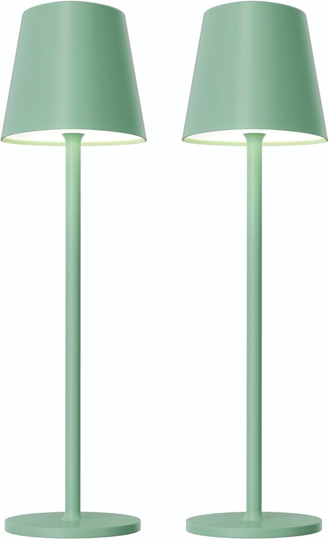 Kakanuo Green Cordless Table Lamps, Rechargeable Lamp, Battery Operated Lamps, Touch Control Table Lamps, 3 Color Temperature, Stepless Dimmable, LED Portable Wireless Battery Lamp, Set of 2