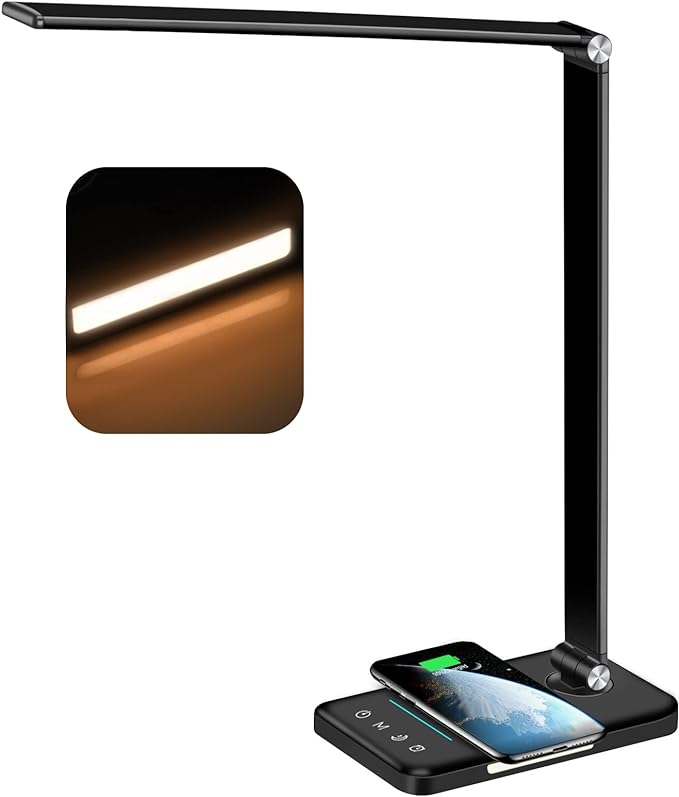 AFROG 8-in-1 4th Gen Multifunctional LED Desk Lamp with 10W Fast Wireless Charger,USB Charging Port,1200Lux Super Bright,5 Lighting Mode,7 Brightness,40 Min Timer,Night Light Function,5000K