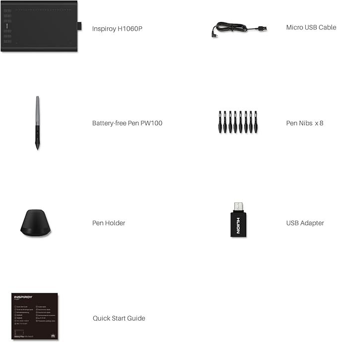HUION Inspiroy H1060P Graphics Drawing Tablet with 8192 Pressure Sensitivity Battery-Free Stylus and 12 Customized Hot Keys, 10 x 6.25 inches Digital Art Tablet for Mac, Windows PC and Android