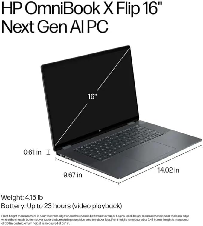 HP OmniBook X Flip 2-in-1 Laptop,16" 2K Touchscreen Laptop Computer,Intel Core Ultra 7, Arc 140V GPU Copilot+ PC,16GB RAM 1TB SSD,Thunderbolt 4,W/3-in-1 Accessories, with Lifetime Office,Win 11 Home