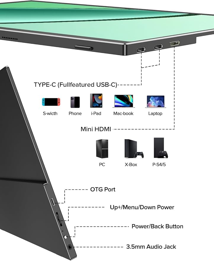 UPERFECT 4K Portable Monitor, 14.5" UHD 3840x2400 Laptop Display with Smart Cover, 16:10 Matte IPS Screen, 100% sRGB, 1.06 Billion Colors, 500 Nits Brightness, Metal Frame for PC/Mac/Phone