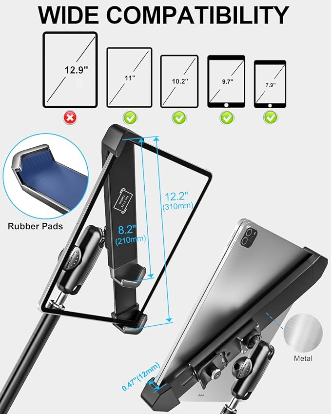 woleyi Anti-Theft Seat Rail Tablet Mount for Car/Truck, Heavy Duty Car Floor Bolt Tablet Holder, Vehicle Front Seats Stand with Security Lock and Key for iPad Pro, Air, Mini, Galaxy Tab, 7-11" Tablets