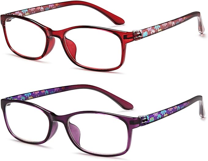 EYEURL Reading Glasses Women Blue Light Blocking - Set of 2 Pattern Design Computer Readers (Red+Purple, 3.0)