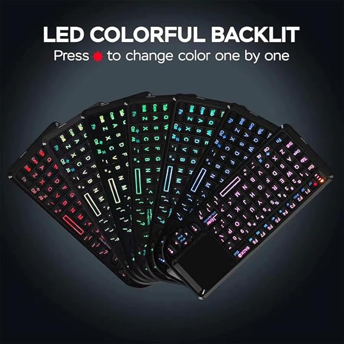 K808 Ultra-Thin Mini Keyboard with Touchpad, Bluetooth &2.4G Dual Mode & Backlit, USB-C Rechargeable, Compatible with iPad, Mac, Windows, Android - Portable for Travel, Office, Home - Black