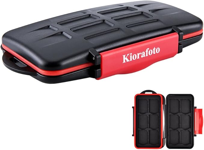 Kiorafoto 12 Slots SD SDHC SDXC Card Holder Case Professional Water-Resistant Anti-Shock Memory Card Storage Protector Wallet with Carabiner