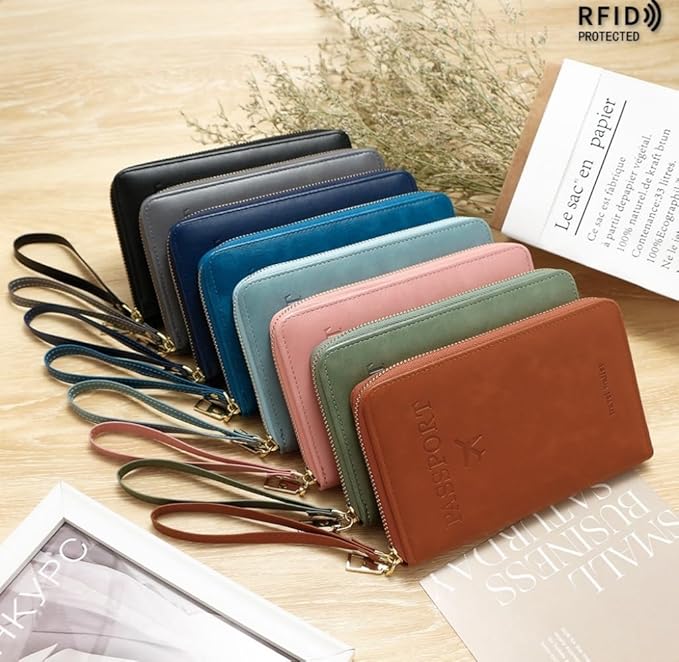 S-11 RFID Blocking Passport Holder Travel Wallet, Slim Zipper Card Case with ID Window, Boarding Pass Slot & Credit Card Organizer for Men and Women. (Gray)