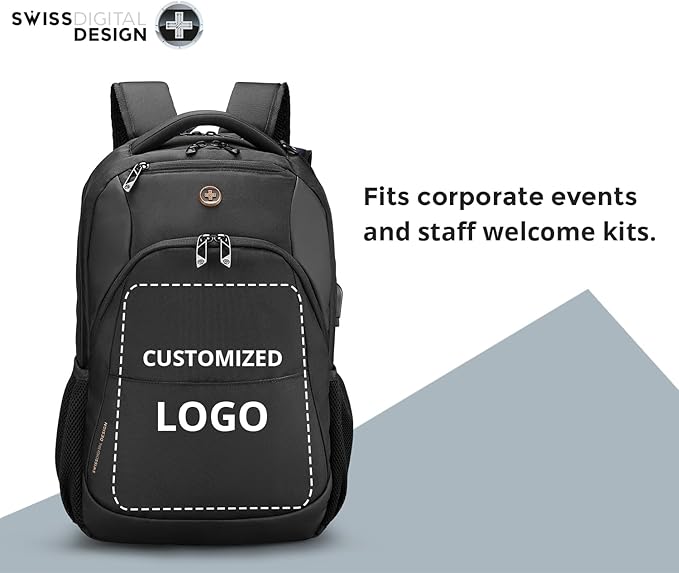 Swissdigital Design Travel Laptop Backpack, College Laptops Backpack with USB Charging Port for Men and Women Fits 16 Inch Notebook, Black | ANDWIL