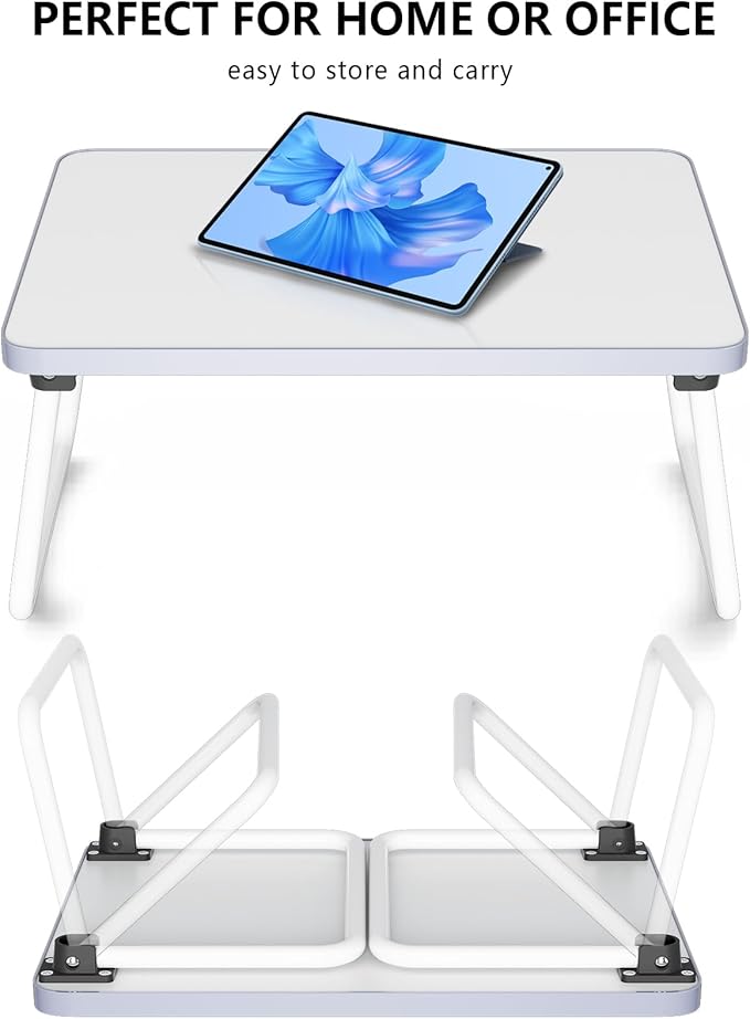 Foldable Lap Desks Laptop Tray for Bed or Couch,Portable Breakfast Serving Tray with Folding Legs,Lightweight Mini Table, Laptop Stand for Working, Reading and Writing,White
