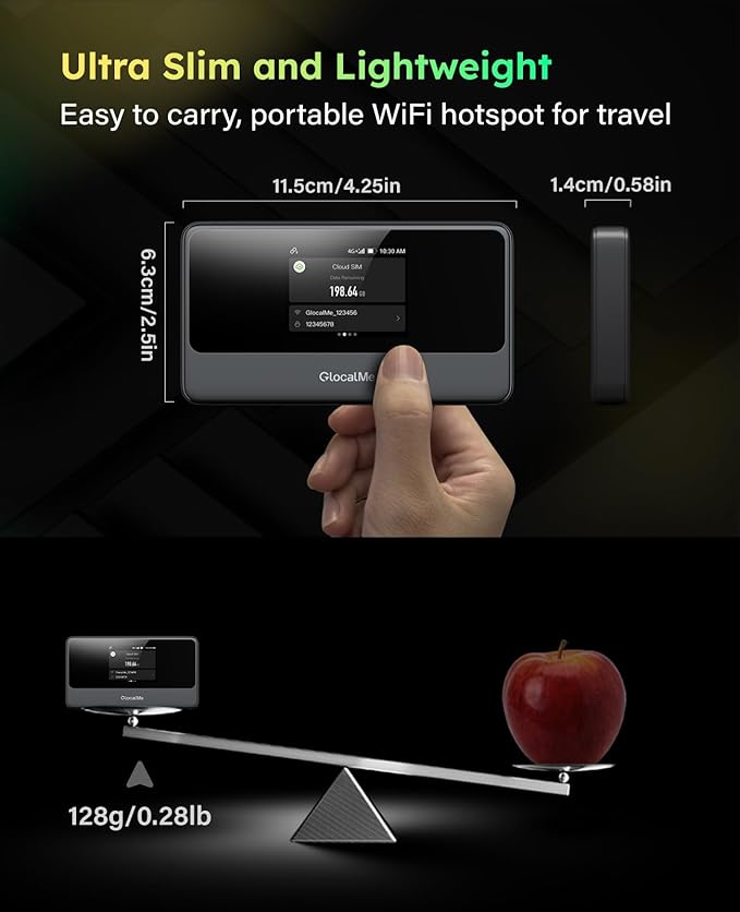 GlocalMe MeowGo G40Pro 4G Portable WiFi Hotspot for Travel in 200+ Countries, Upgraded 4G+ Mobile Hotspot Device with AI HyperConn, Speed Up to 390Mbps, No SIM Card Needed, 10 Connected Devices