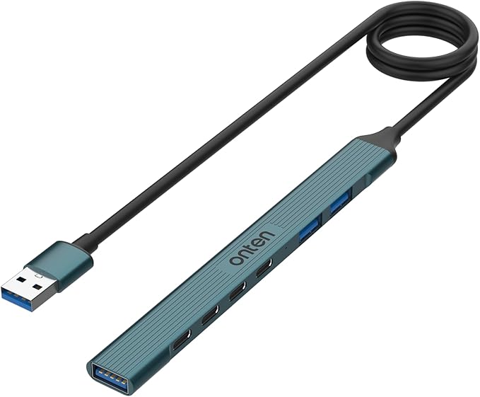 ONTEN USB-C to USB Adapter & Hub with 7 ports, USB 3.0/2.0, for MacBook Pro and iMac 2021, USB-A Splitter
