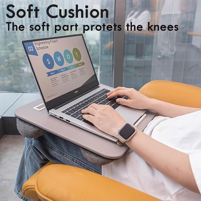 Portable Laptop Desk Fits Up to 16“ Laptops, with Tablet Slot, Built-in Cushion, Great for Home & Office,Lap Desk for Laptop,Lap Desk with Cushion (Gray, Medium)