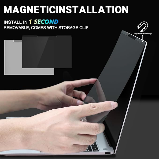 FILMEXT Magnetic Laptop privacy screen 14 inch for 16:10 Widedisplay, Removable Laptop Privacy Screen Shield Anti Glare Blue Light Filter for HP/Dell/Acer/Lenovo/Asus