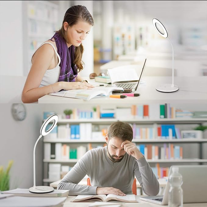 Miady Product Image LED Desk Lamp Eye-Caring Table Light, 3 Color Modes with 4 Levels of Brightness, Dimmable with Adapter, Touch Control Sensitive, 360° Flexible