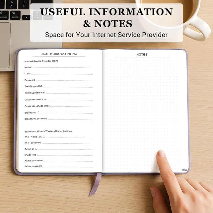 Password Book with Alphabetical Tabs – Hardcover Internet Address & Password Organizer – Password Keeper Notebook for Computer & Website – 5.2 x 7.6" (Lavender)