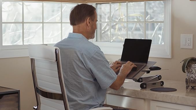 Uncaged Ergonomics WorkEZ Adjustable Laptop Stand for Desk, Laptop Stand Adjustable Height, Foldable Aluminum Cooling Computer Holder & Riser for Desk Bed, White, XL