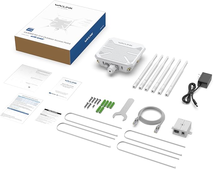 WAVLINK AX3000 WiFi 6 Access Point, Outdoor WiFi Extender Long Range with Dual Band/PoE/IP67 Waterproof/6 x 7dBi Antennas, Supports Up to 256 Devices for Camping, Large Backyard Work with Starlink