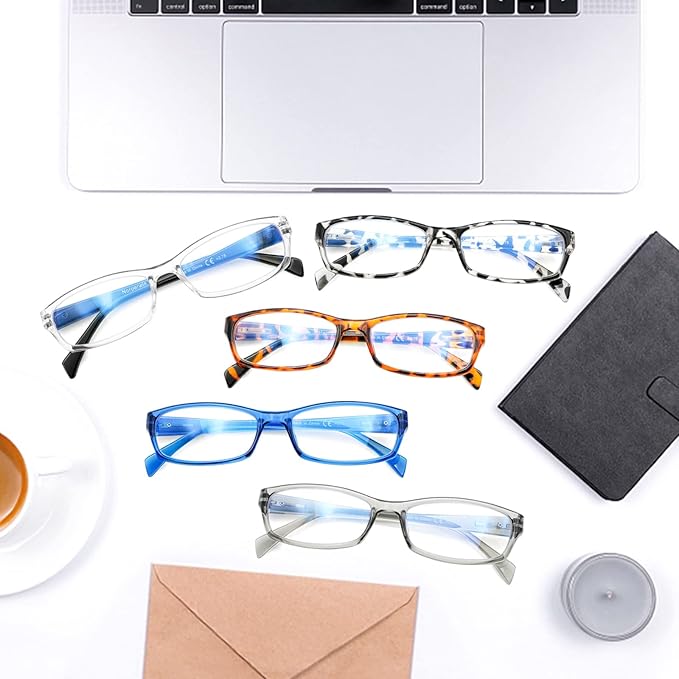 VIDEBLA 5 Pack Computer Reading Glasses Men and Women Anti Eyestrain Blue Light Blocking Glasses for Reading (5 mix-4, 1.0)