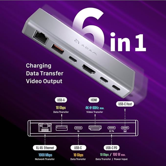 ADAM elements USB-C Stand Ultra/Laptop Docking Station – Hub Stand Ultra USB-C Magnetic 6in1 Hub for All MacBook, iPad & Laptop