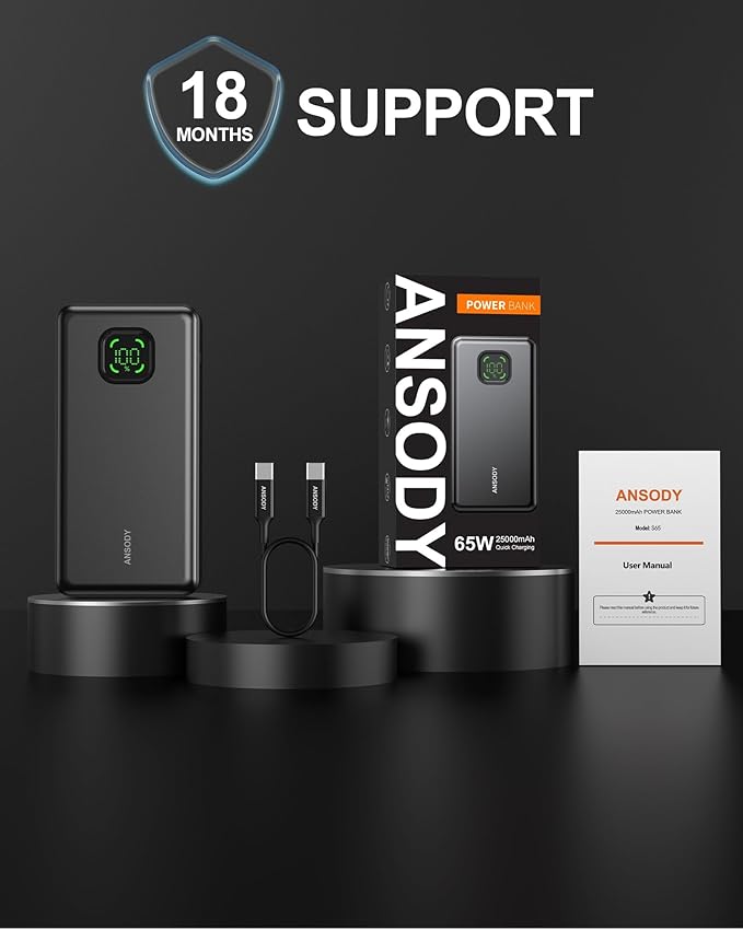 65W Power Bank, 25000mAh Travel Essential USB C Laptop Portable Charger, 100W Total Fast Charging Battery Pack for MacBook Dell XPS iPad Tablet Steam Deck iPhone 17-12 Series Samsung Switch and More