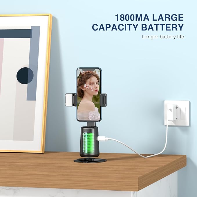 Auto Face Tracking Tripod 360° Rotating Cell Phone Photo and Video Kits Stand, No App, Camera Stand with Remote and Gesture Control, Rechargeable Smart Shooting Stand for Live Recording Tiktok(Black)