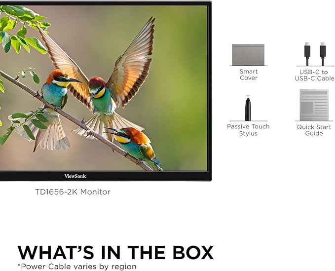 ViewSonic TD1656-2K 16 Inch WQXGA 1600p IPS Touchscreen Portable Monitor with 2 Way Powered 65W USB C, and Smart Cover with Built-in Stand