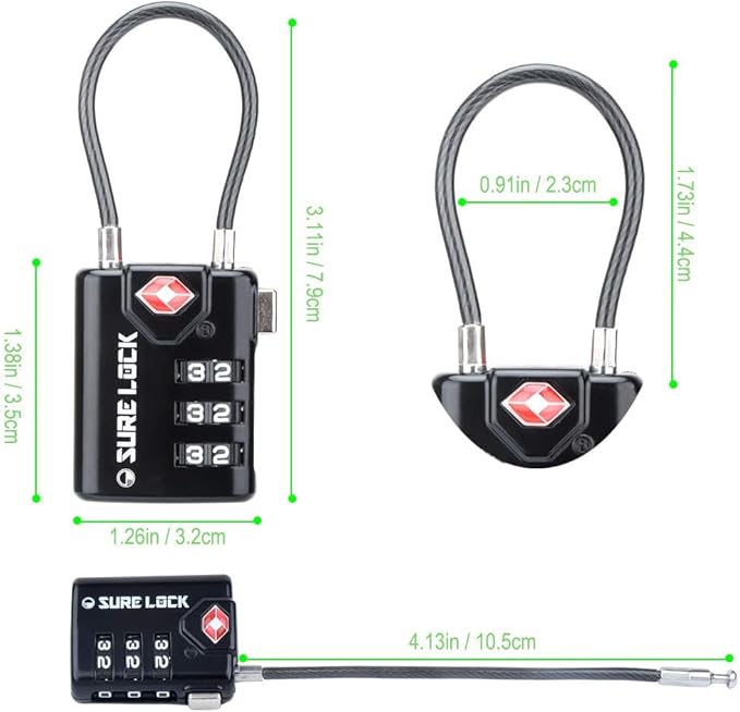 SURE LOCK TSA Compatible Travel Luggage Locks, Inspection Indicator, Easy Read Dials TSA Approved with Zinc Alloy