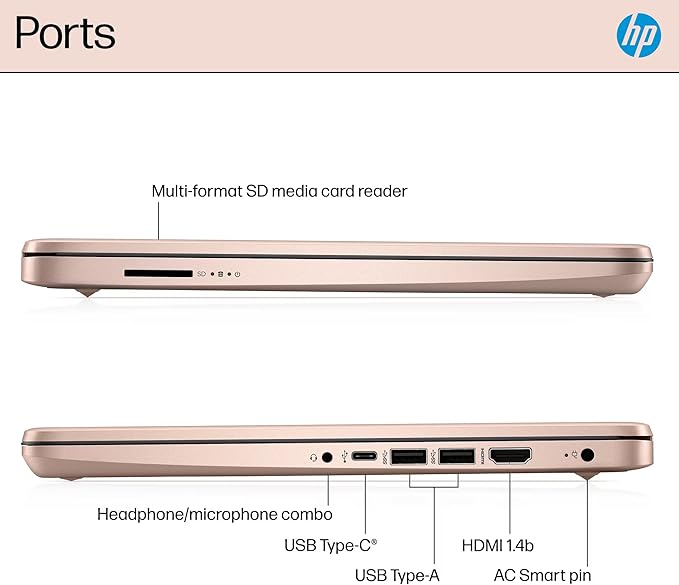 HP 14” Flagship Laptop 2025 AI-Powered Computer, Office Lifetime, Student Business, 4-Core Intel CPU, 16GB RAM 628GB Storage (128GB UFS+ 500GB Ext), Long Battery HubxcelAccessory Win 11 Pro Rose Gold